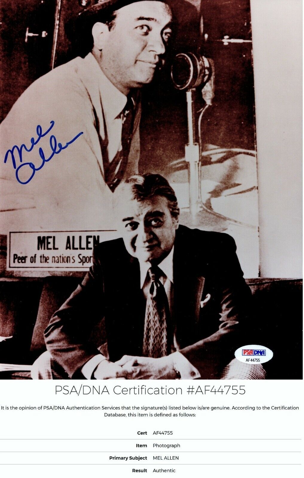 Mel Allen Signed Autographed Yankees Announcer 8x10 Photo Poster painting - Died 1996 + PSA/DNA