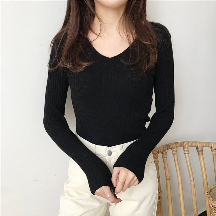 Christmas Gift Korean Autumn V Neck Sweater Knitted Fashion Sweaters Slim Winter Tops For Women Pullover Jumper Pull Femme Truien Dames - BlackFridayBuys