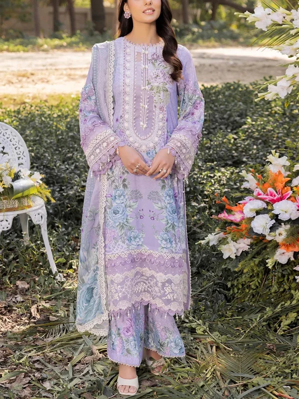 Round Neck Printed Lace Top and Pants Suit