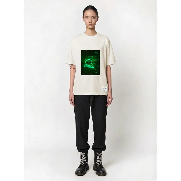 YOUJIE YANG Unisex Printed T-shirt  - 4 Recycled Water Bottles - Cream