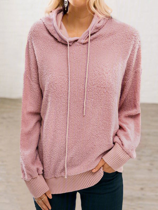 Long Sleeve Solid Cotton-Blend Hoodies Zaesvini