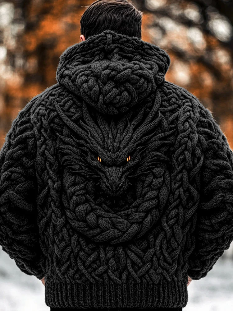 VChics Men's Viking Dragon Style Celtic Thick Zip Hooded Sweater