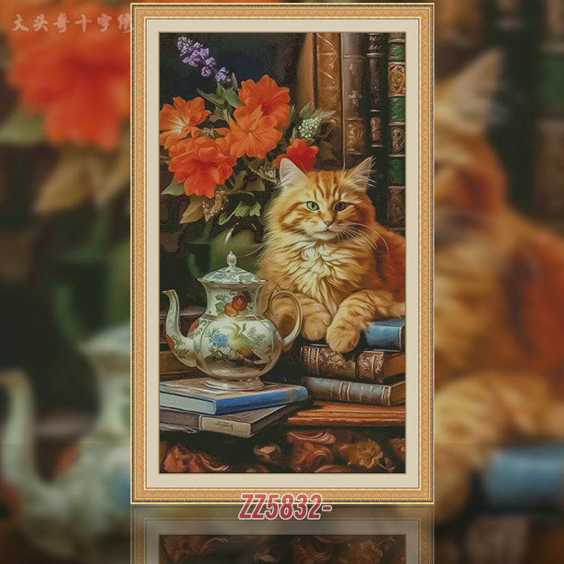[ZZ5832-Bookish Orange Cat Tea]  Painting Fairy Cross Stitch