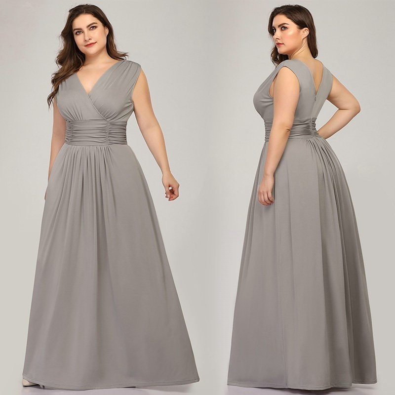 Elegant Plus Size Wedding Party Dress Long Chiffon Sleeveless Evening Gown - lulusllly