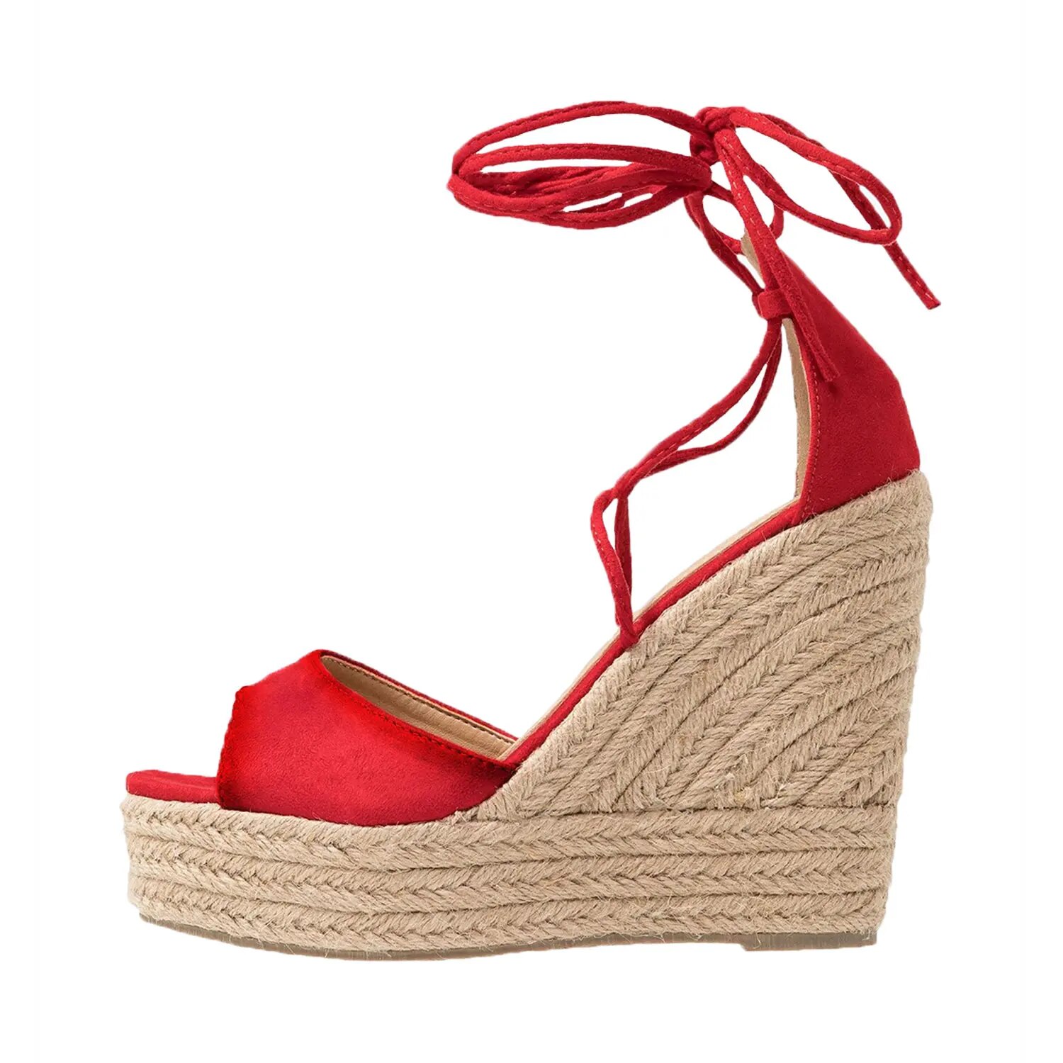 TAAFO Red High Wedges Heels Platform Ankle Strap Sandals Woman Dress Ladies Shoes