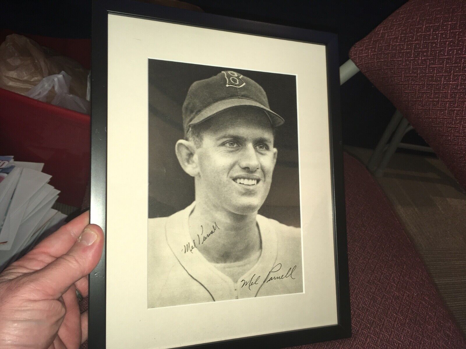 Mel Parnell Boston Red Sox Signed 1940s Team Issue Frame Photo Poster painting W/Our COA