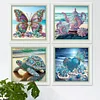(US Only)4Pcs 30x30cm Beach 5D DIY Special Shape Crystal Partial Diamond Painting Kit