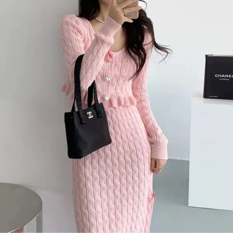 Churchf Churchf Wears To Take A Whole Set Of Female Autumn Winter New Style Small French Gentle Temperament Sweet Knit Sweater Suit Skirt