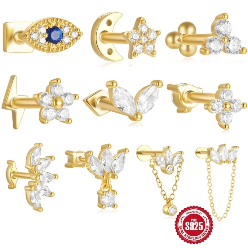 1 Piece 925 Sterling Silver Devil's Eye Star Moon Ear Studs