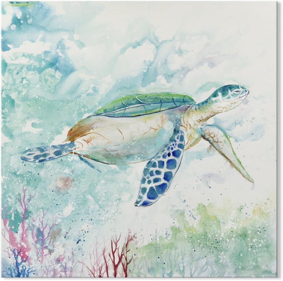 SEVEN WALL ARTS Sea Turtle Wall Art Bathroom Wall Dcor Ocean Animal Pictures Painting Blue Green Beach Theme Canvas Print Nautical Coastal Artwork for Bedroom Living Room Office Home Dcor Sea Turtle