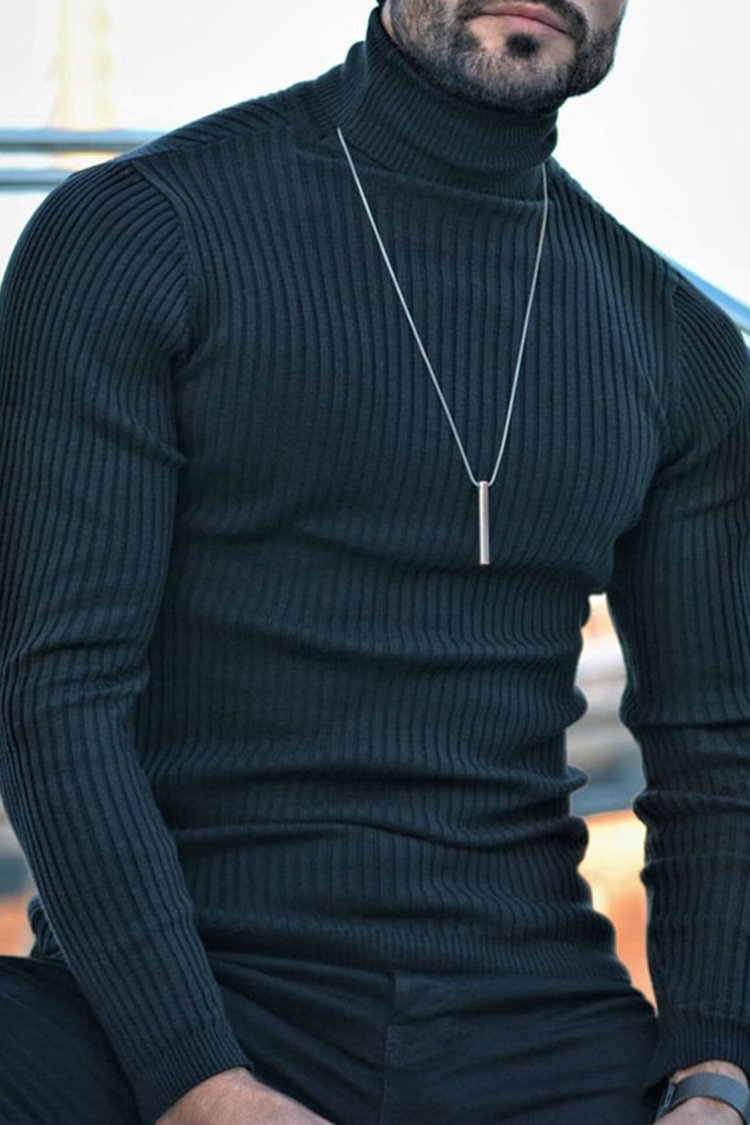 Tiboyz Fashionable Casual Turtleneck Striped Sweater