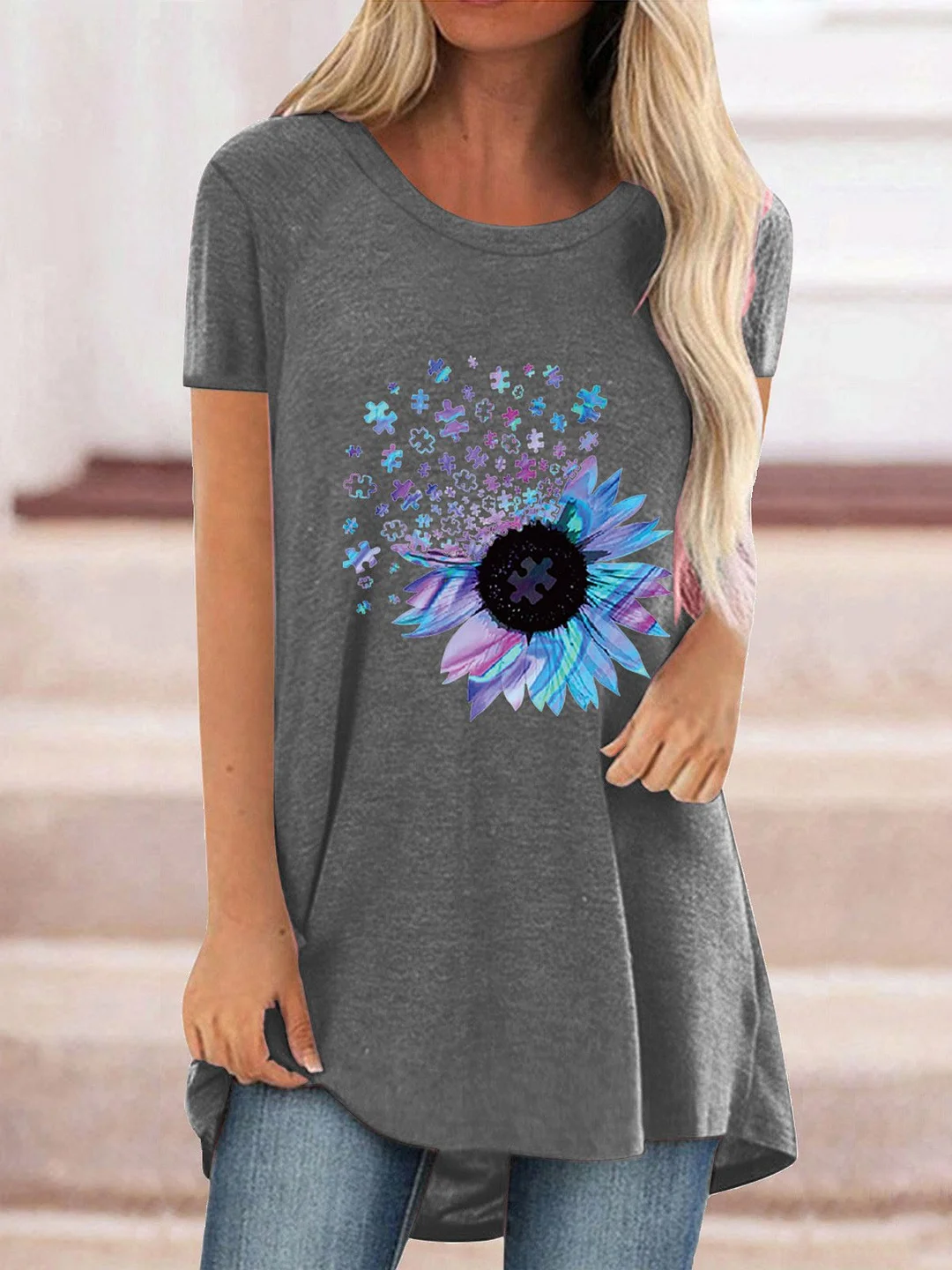 Women Half Sleeve V-neck Solid Color Dress