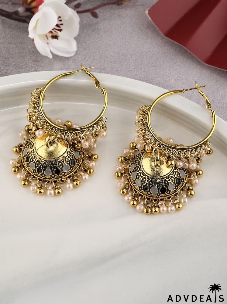 Faux Pearl Decor Jhumka Drop Earrings