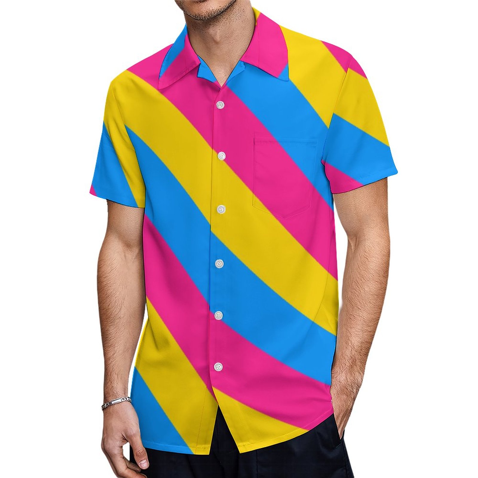 Pansexual Flag Hawaiian Shirt Mens Button Down Plus Size Tropical Hawaii Beach Shirts