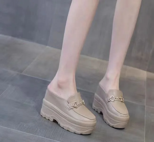 Wongn Wongn Spring New Fashion Chain Decoration Baotou Half Drag Inside The High High Sandals Women's Shoes