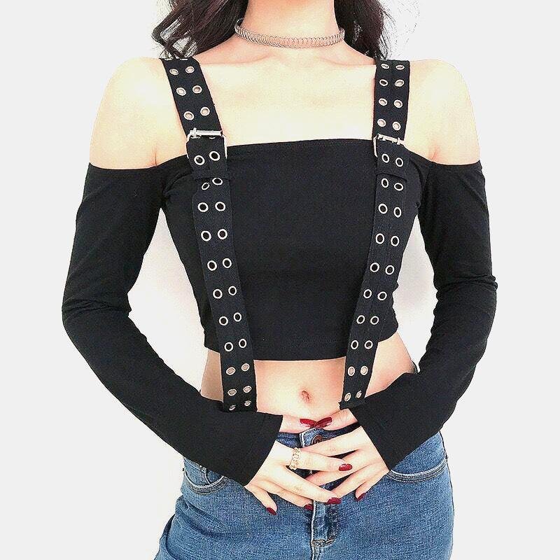 Eyelet Suspenders Strap Off Shoulder Top