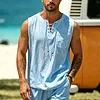 Men's Retro Vacation Cotton Linen Sleeveless Lace-Up Tank Top by Inlyline