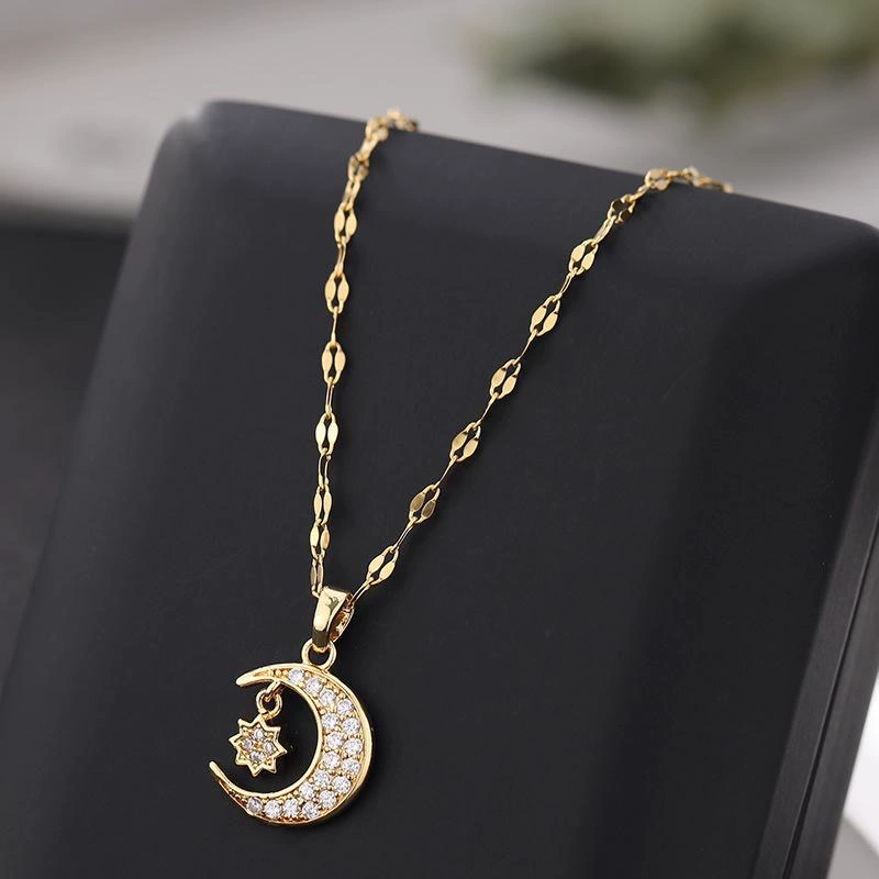 Moon Star Zirconia Gold-Plated Necklace
