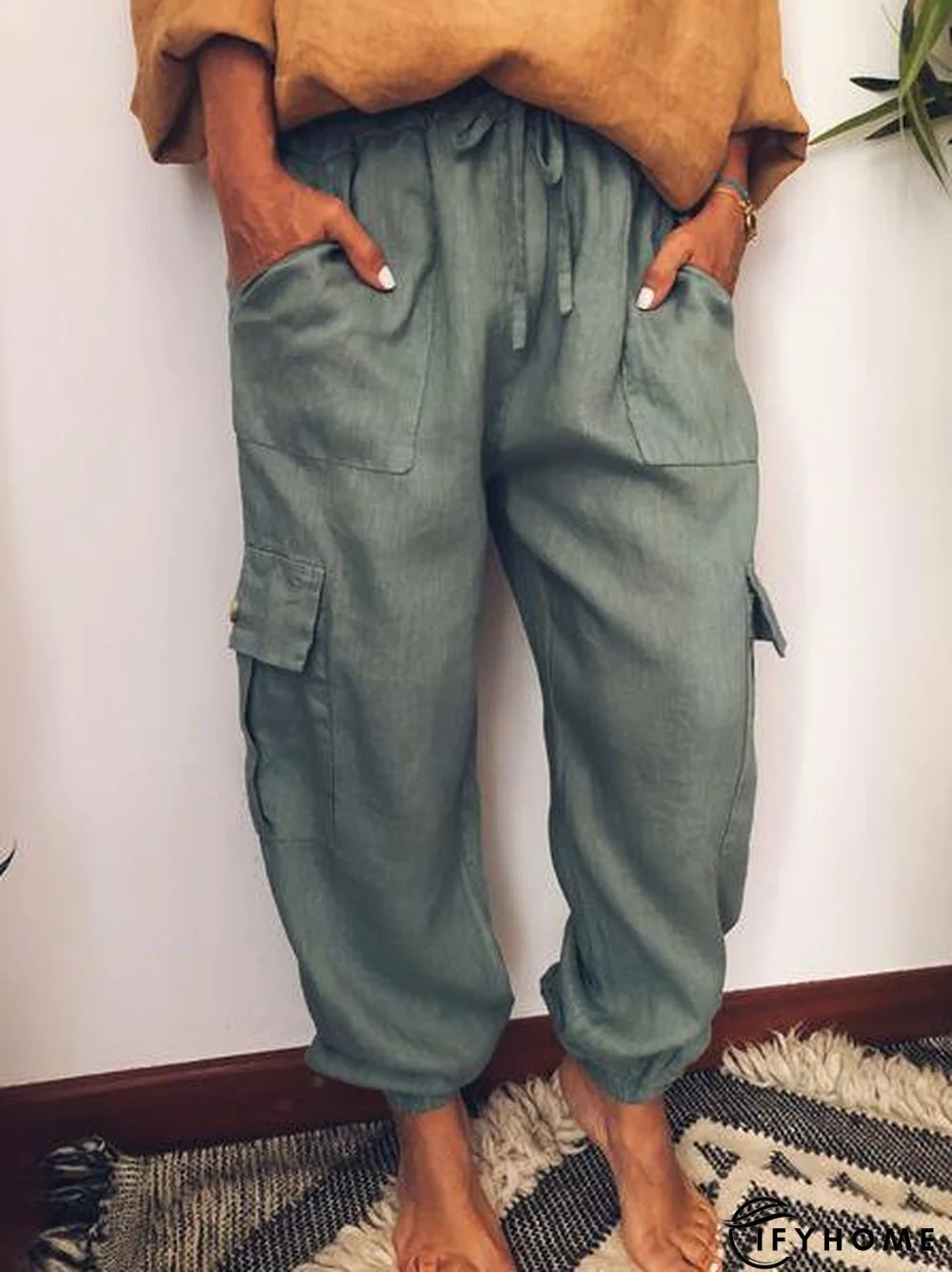 Casual Pockets Cotton-Blend Pants | IFYHOME