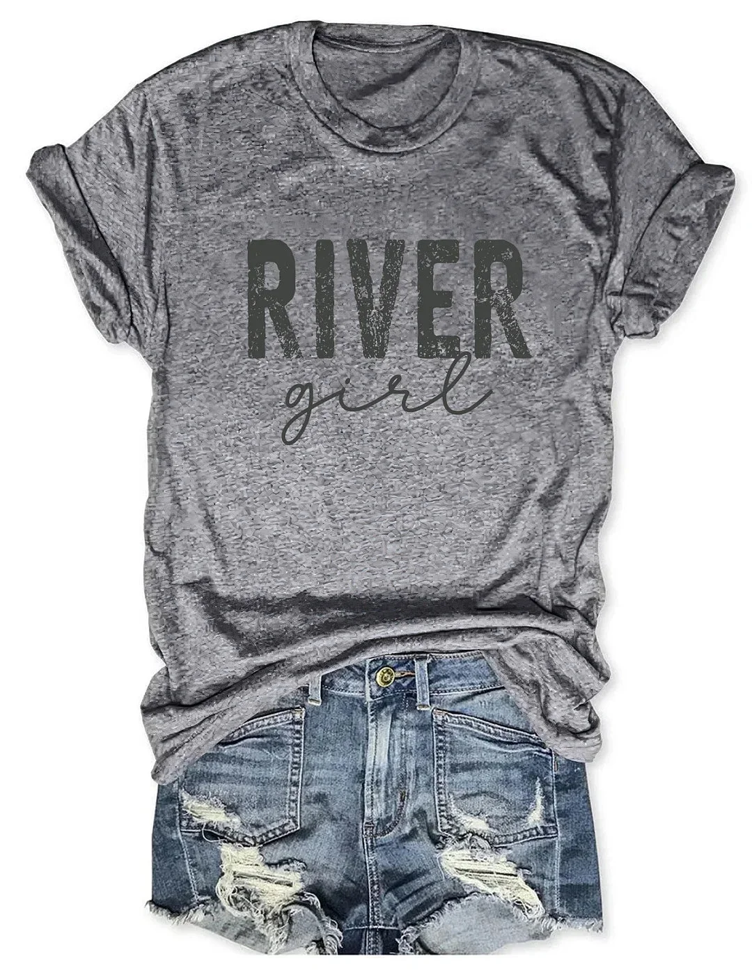 River Girl Printed Round Neck Short Sleeve T-Shirt
