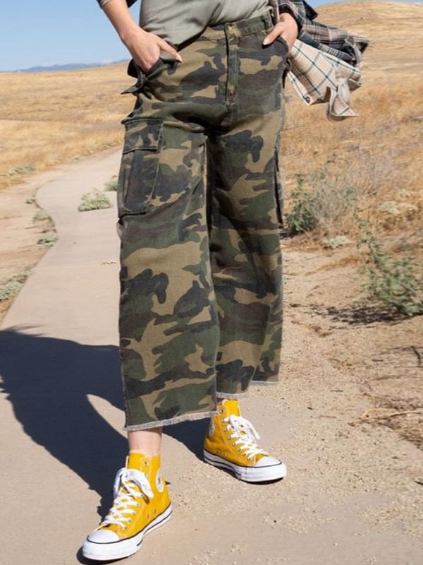 Casual side pockets outdoor camouflage women's bottoms