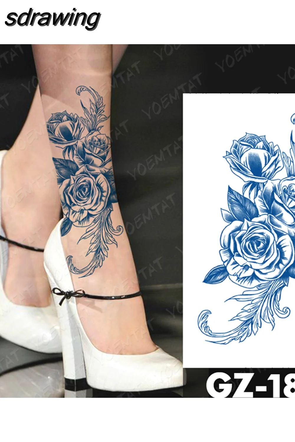 sdrawing Ink Tattoos Body Art Lasting Waterproof Temporary Tattoo Sticker Rose Flower Pearl Tatoo Arm Fake Butterfly Peony Tatto