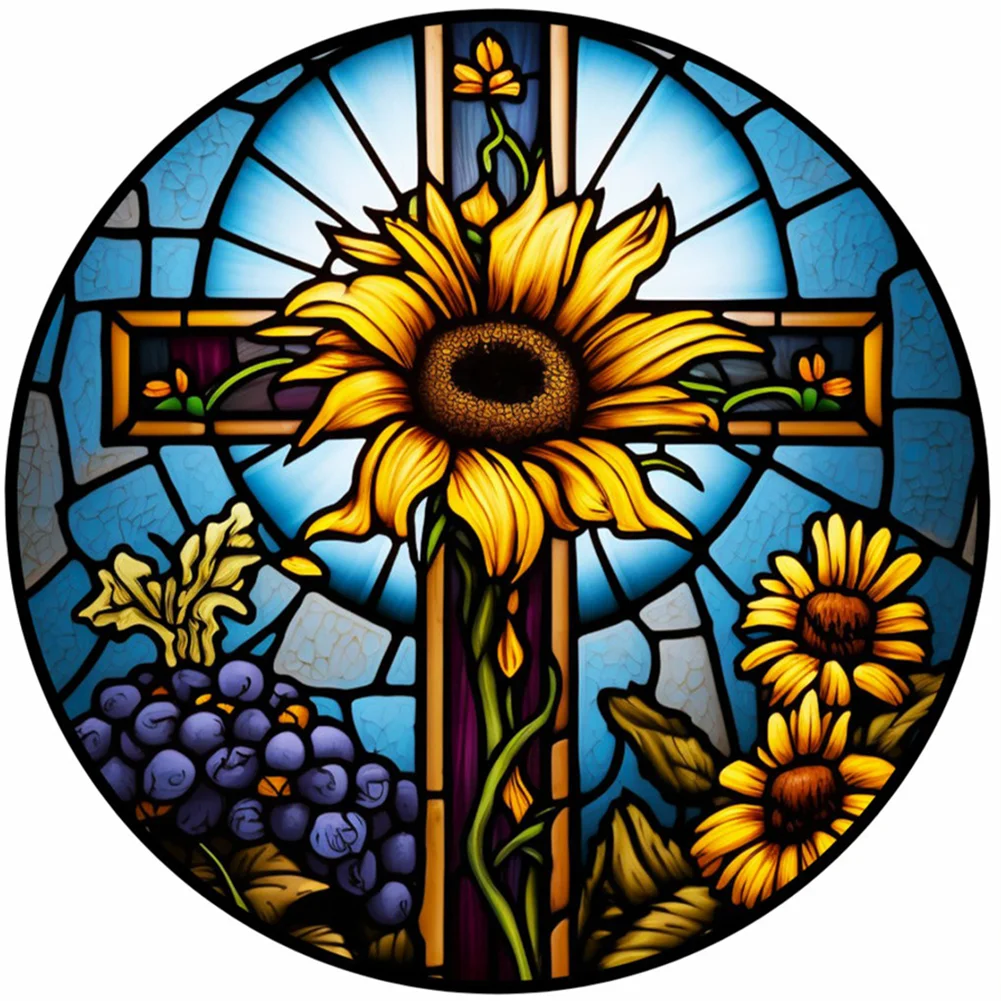Full Round Diamond Painting - Stained Glass Cross(30*30cm)