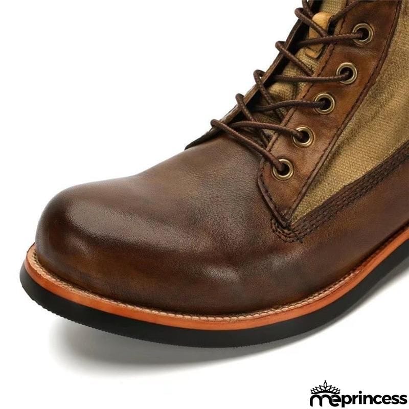 Men's Retro Casual Fashion Lace-Up Patchwork Design Martin Boots