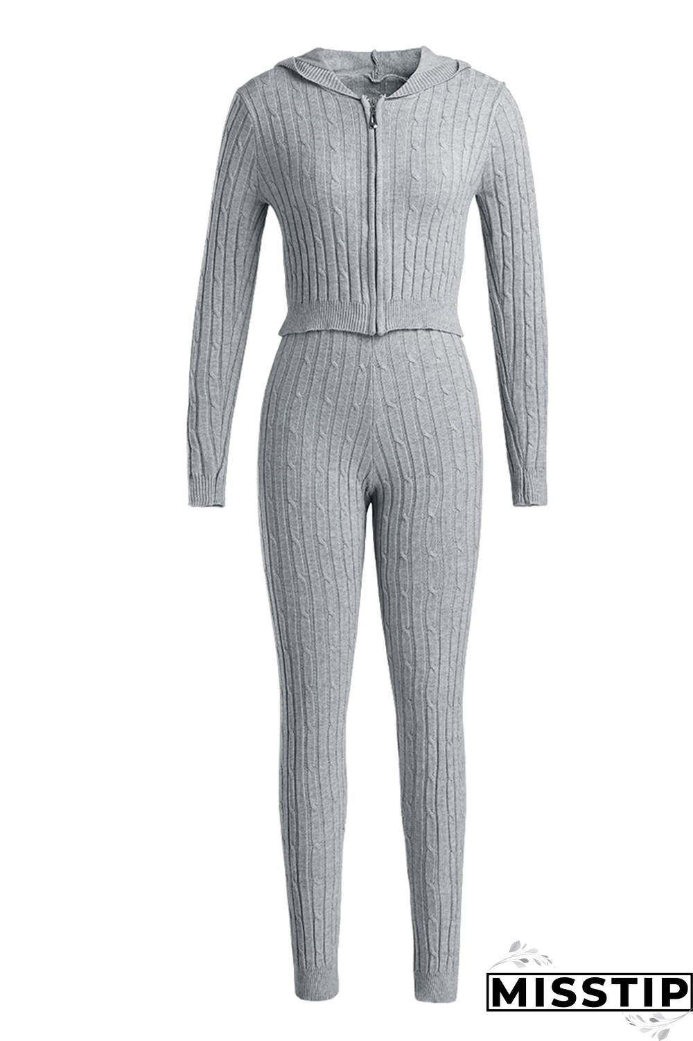 Grey Casual Solid Patchwork Hooded Collar Long Sleeve Two Pieces