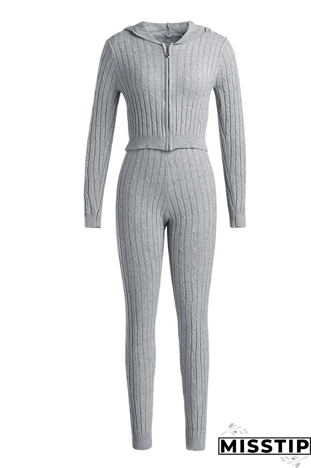 Grey Casual Solid Patchwork Hooded Collar Long Sleeve Two Pieces