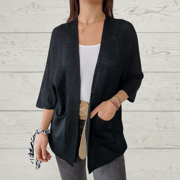 Autumn new casual loose solid color knitted cardigan with pockets