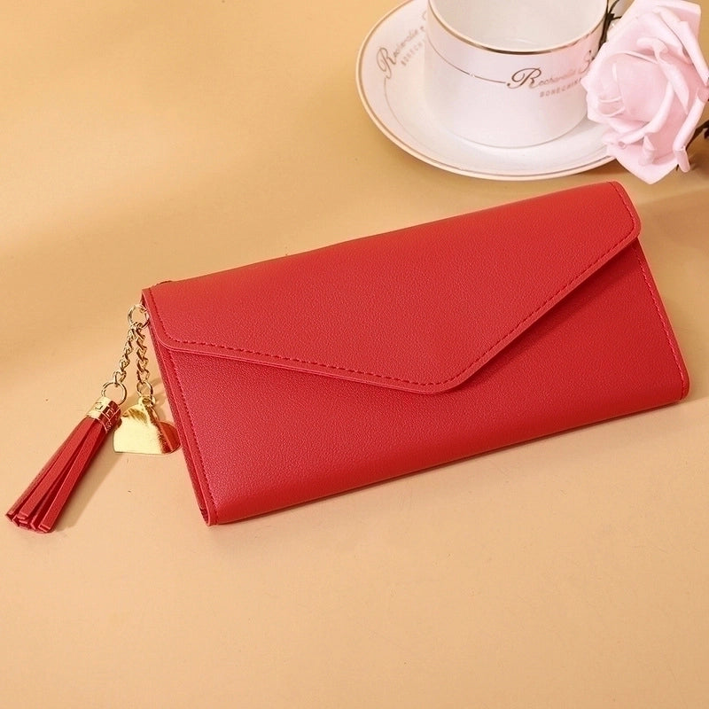 Wallet Ladies New Short Tassel Pendant Litchi Pattern Wallet Card Holder Cute Coin Purse In Stock
