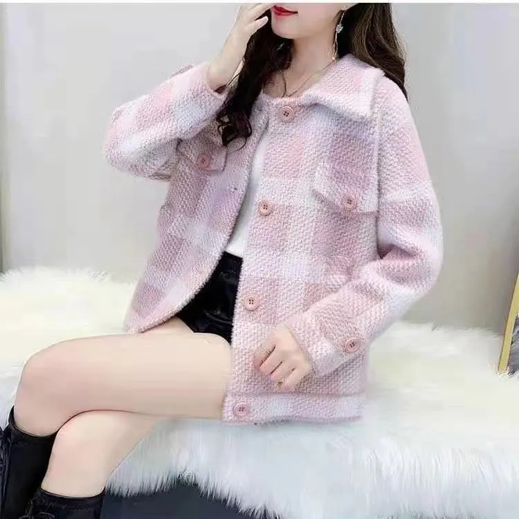 Casual Mink Like Coat 2021 New Korean Women's Top Small Autumn And Winter Foreign Style Short Cardigan
