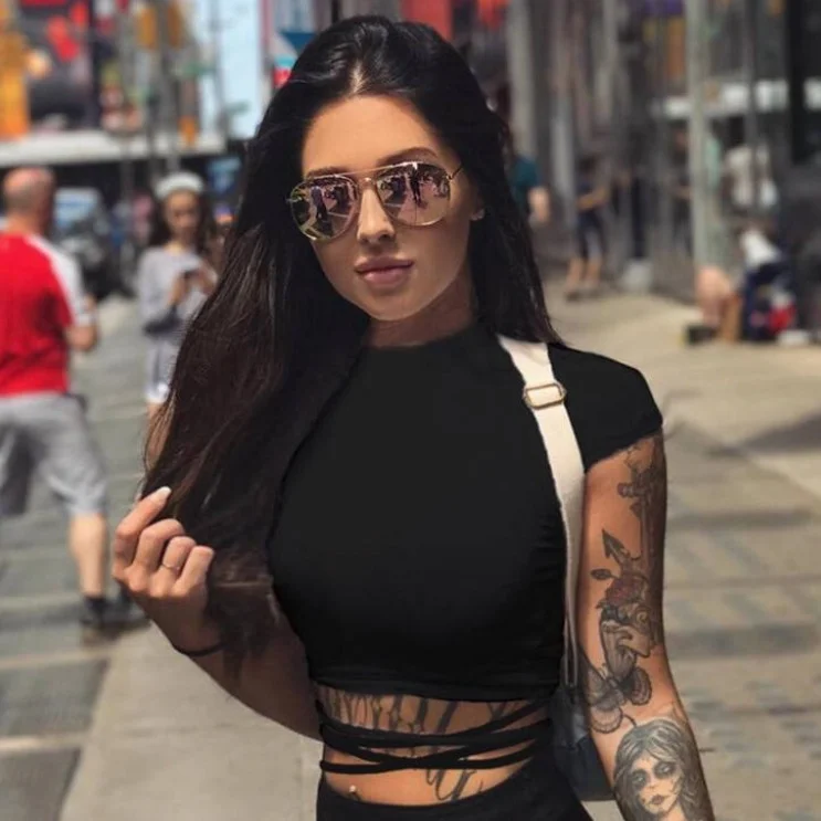 Brownm Brownm Color Short Crop Cross-Strap Short-Sleeved T-Shirt Women's Summer Versatile Tight Show Thin High Waist Careful Machine Top