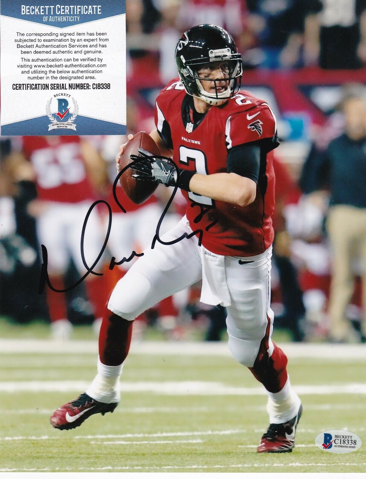 MATT RYAN ATLANTA FALCONS BECKETT AUTHENTICATED ACTION SIGNED 8X10