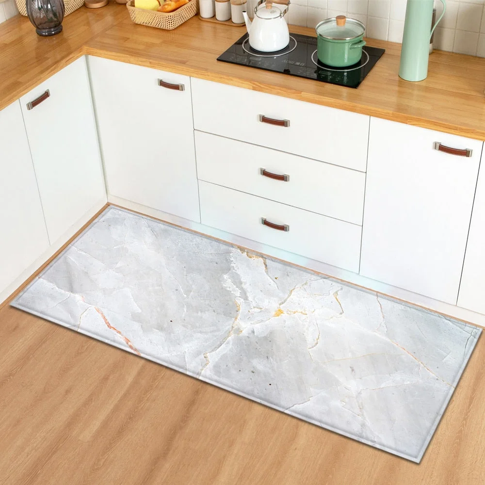 Kitchen Mat Home Entrance Doormat Living Room Bedroom Floor Decoration Long Carpet Marble Pattern Hallway Bathroom Anti-Slip Rug
