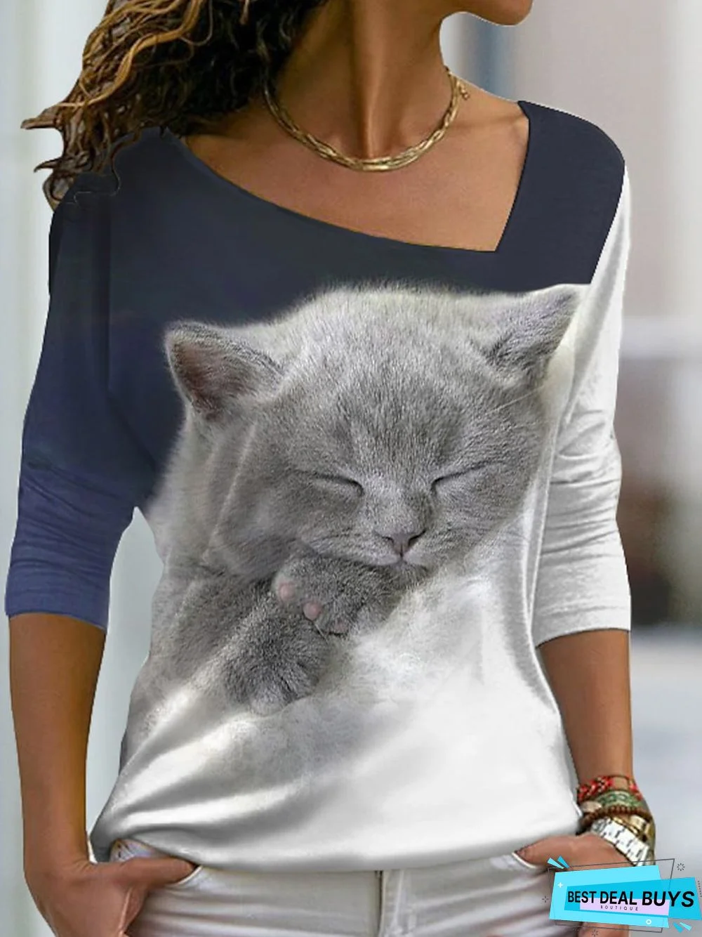 Casual Cat Loose Jersey T-Shirt