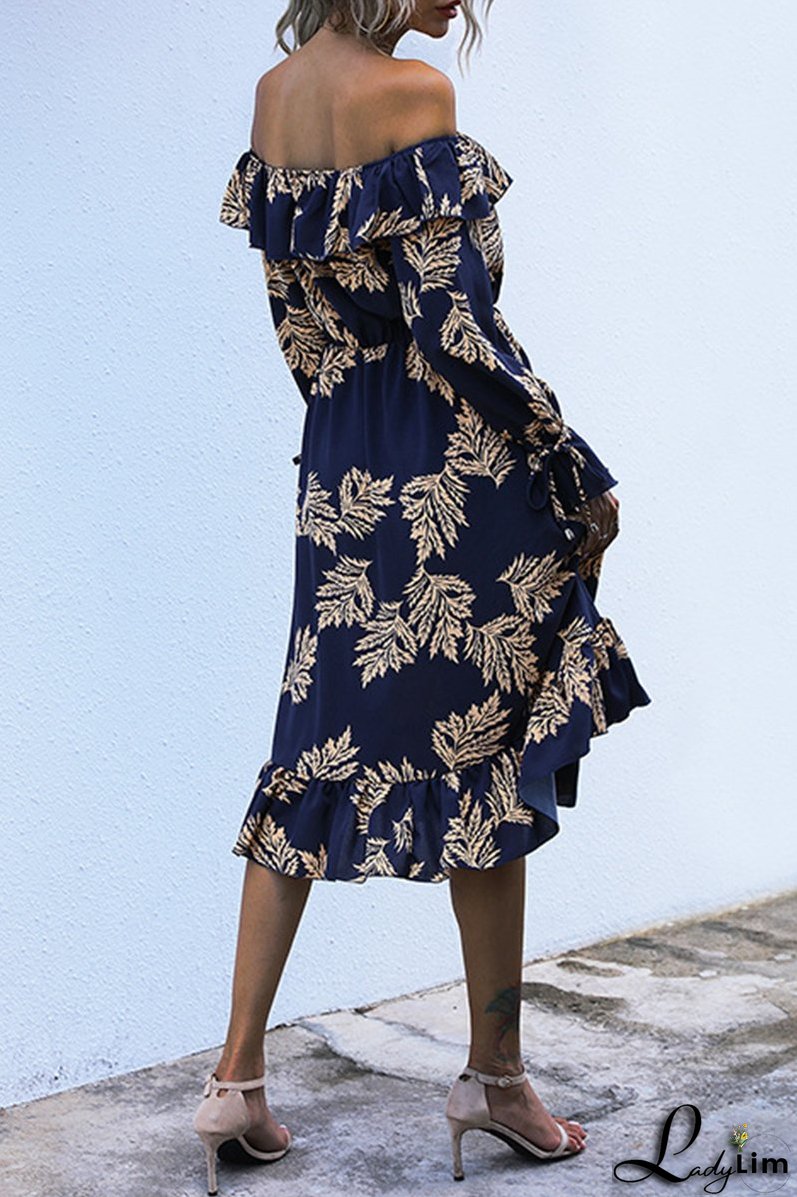 Elegant Floral Buckle Flounce Off the Shoulder Waist Skirt Dresses