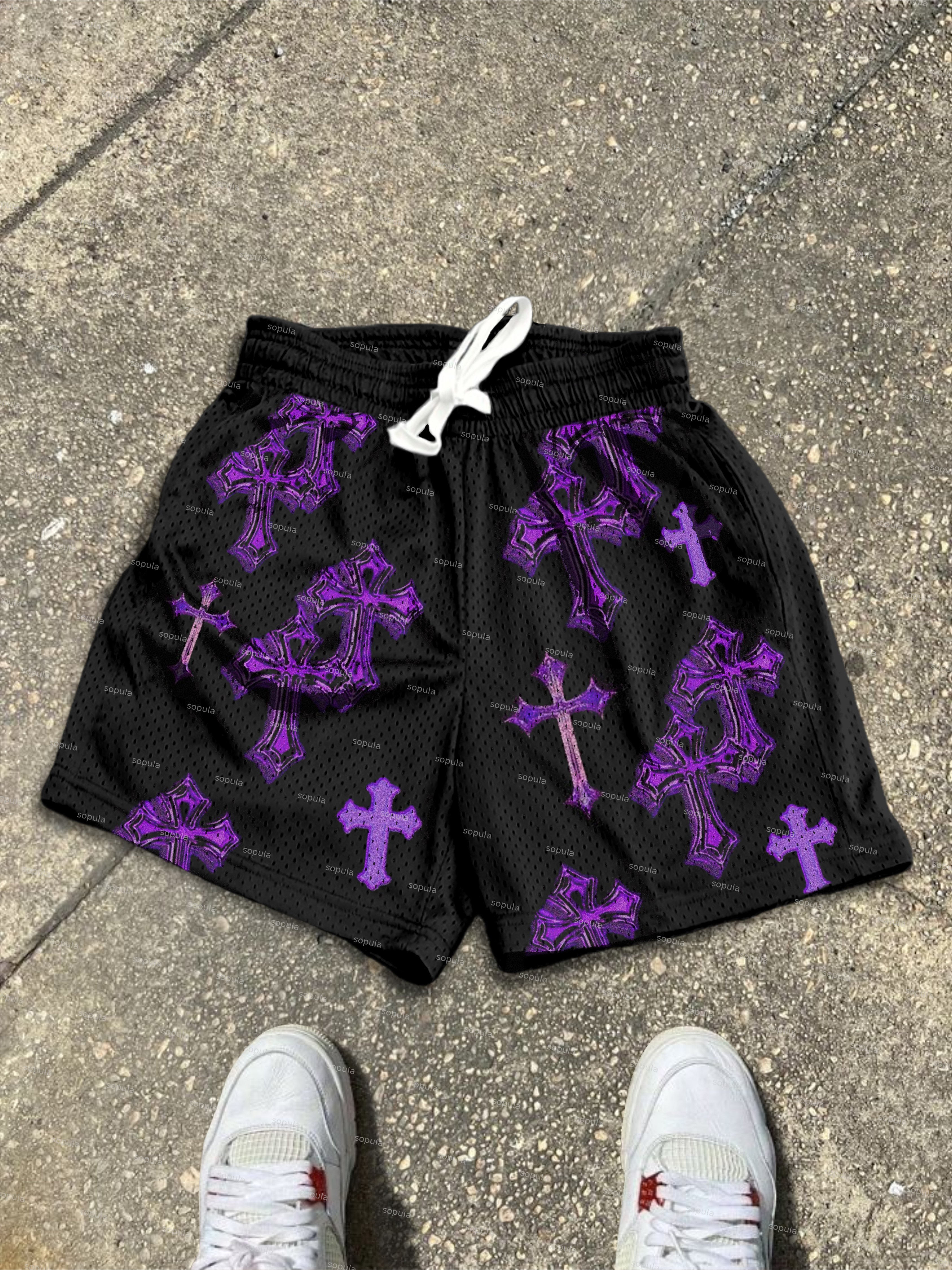 Cross Graphic Dot Mesh Shorts - Sopula｜Premium Graphic Tees & Graphic Clothing