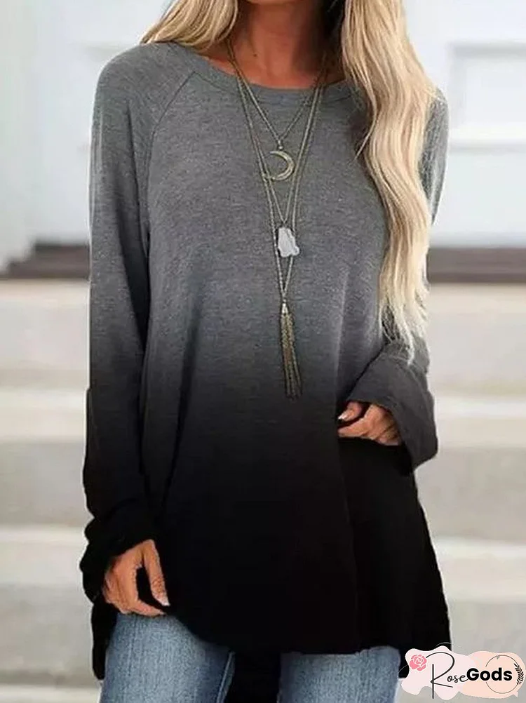 Casual Ombre/Tie-Dye Long Sleeve Top