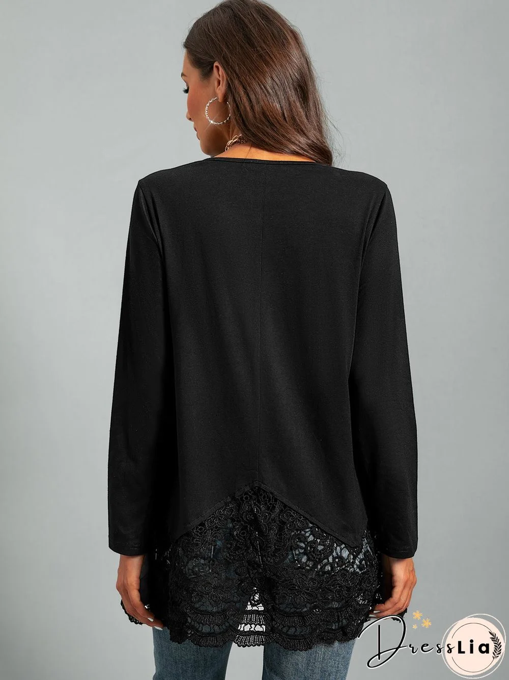 Plus size Long Sleeve Lace Casual T-shirt