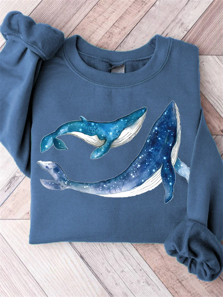 Starry Sky Whale Printed Sweatshirt