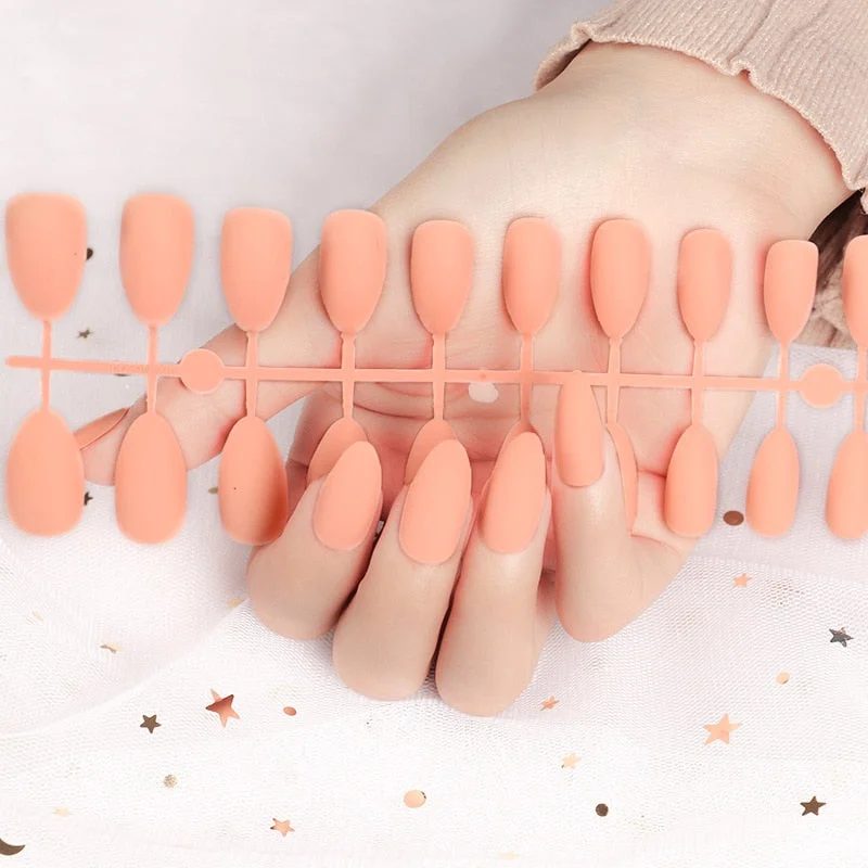 Free shipping fake nails Nail Art Decorations 24pcs Fake Nails Solid Color Frosted Matte Full Cover новогодние накладные ногти-Nail Inspo