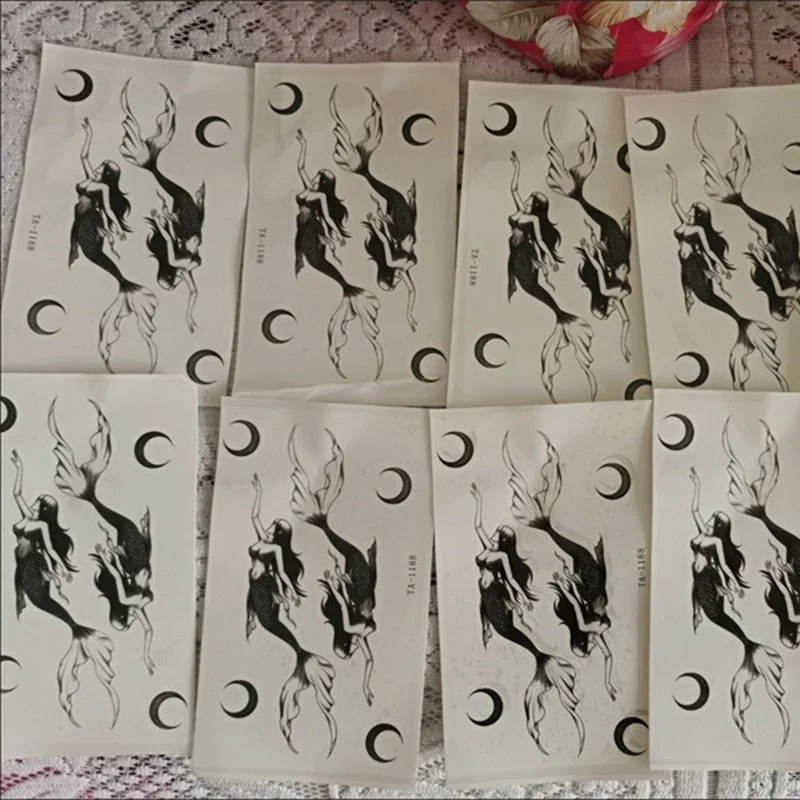 Mermaid Moon Temporary Tattoo Sexy Stickers Waterproof Fresh Cool Girl Black Body Art Fake Tattoo Flower Half Arm Tattoo Sticker