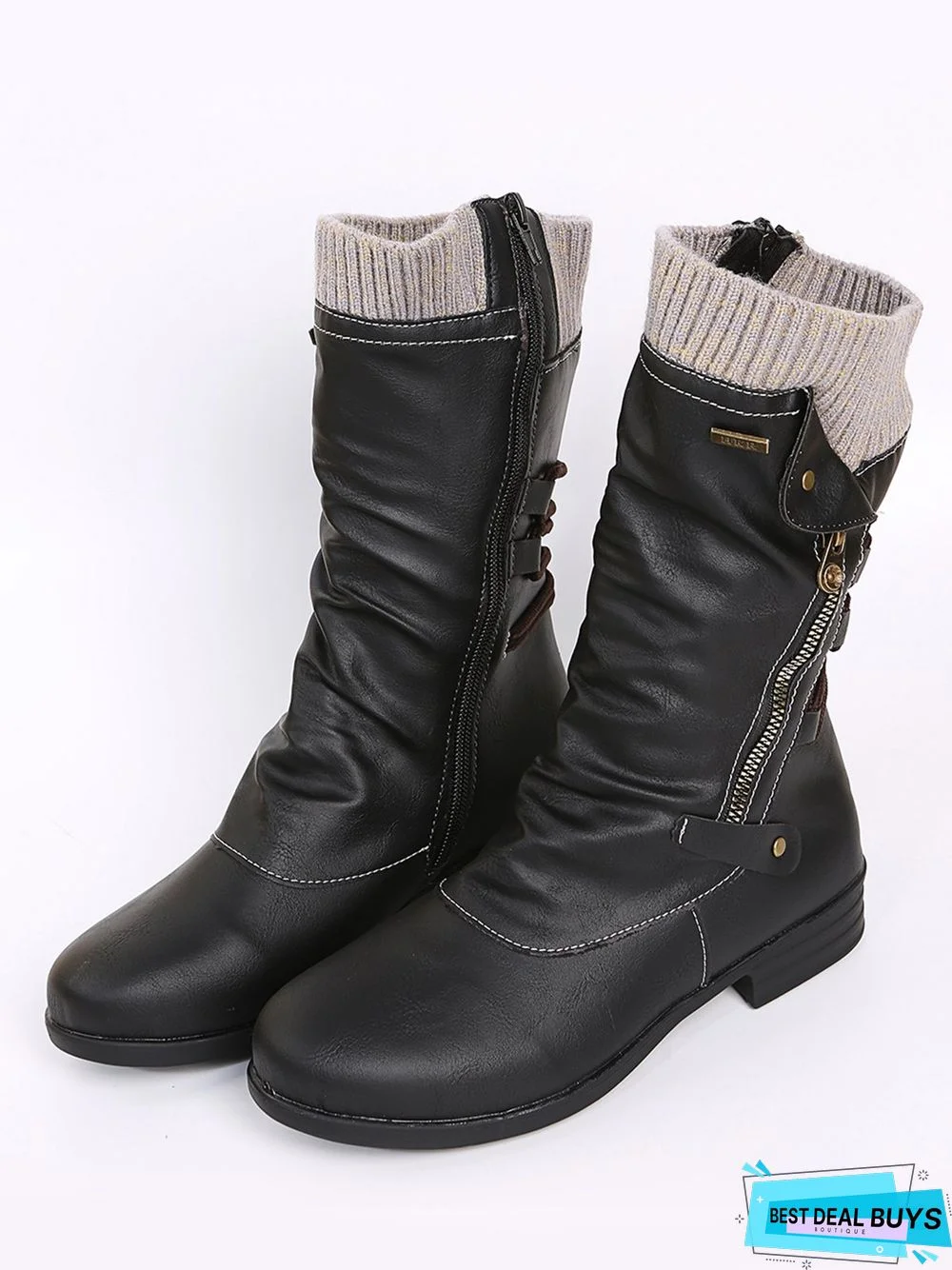 Vintage Yarn Panel Side Zip Flat Boots