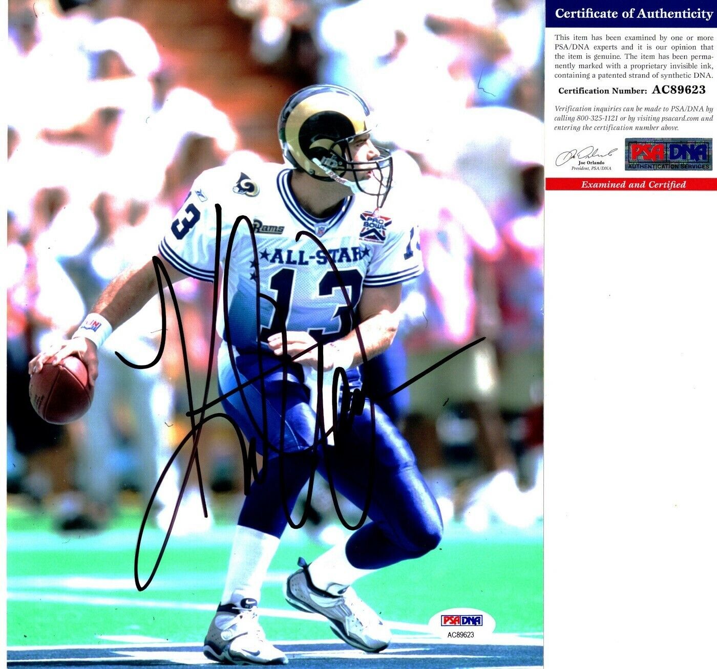 Kurt Warner Signed Autographed St. Louis Rams PRO BOWL 8x10 Photo Poster painting + PSA/DNA COA