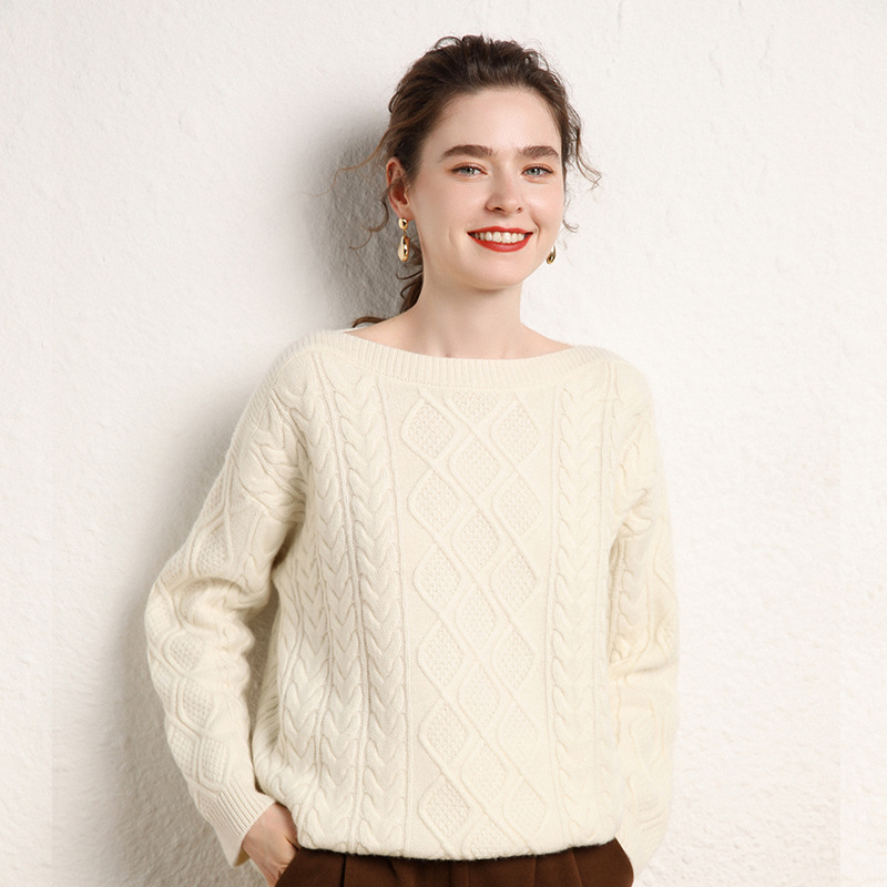 Pull en cachemire à col bateau pour femme- SOIE PLUS