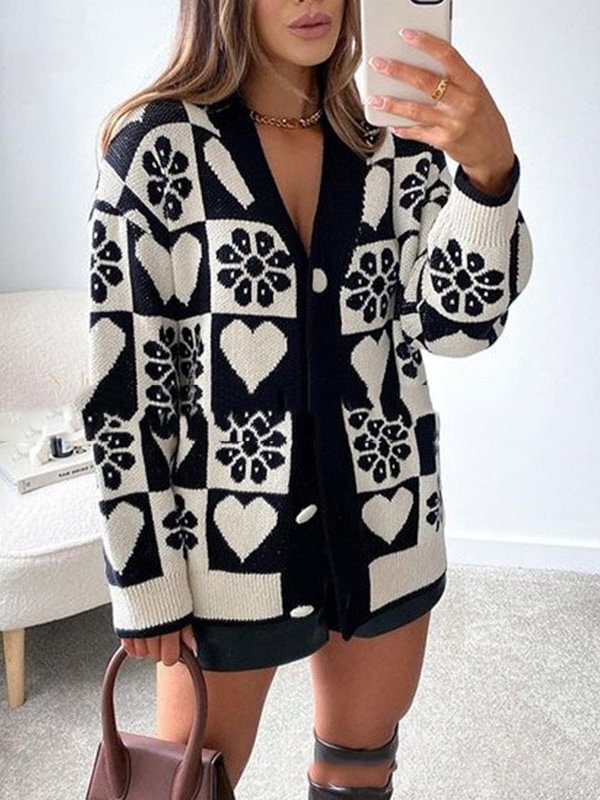 Y2K Heart of Spades Knitted Sweater Cardigan-luchamp:luchamp