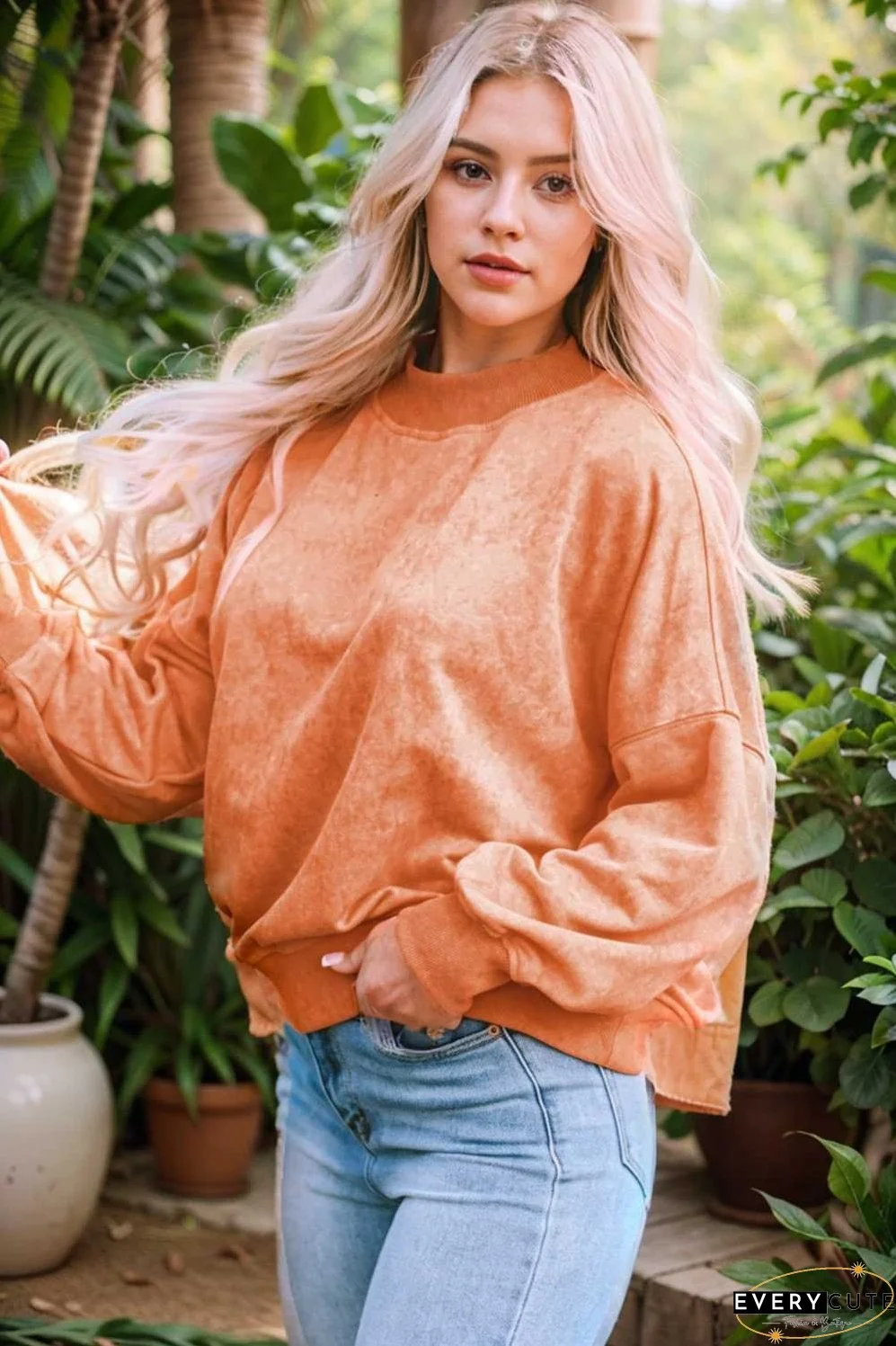 oversized crewneck pullover workout long sleeve hoodie