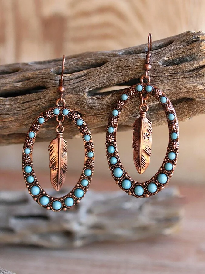 Vintage Turquoise Feather Earrings
